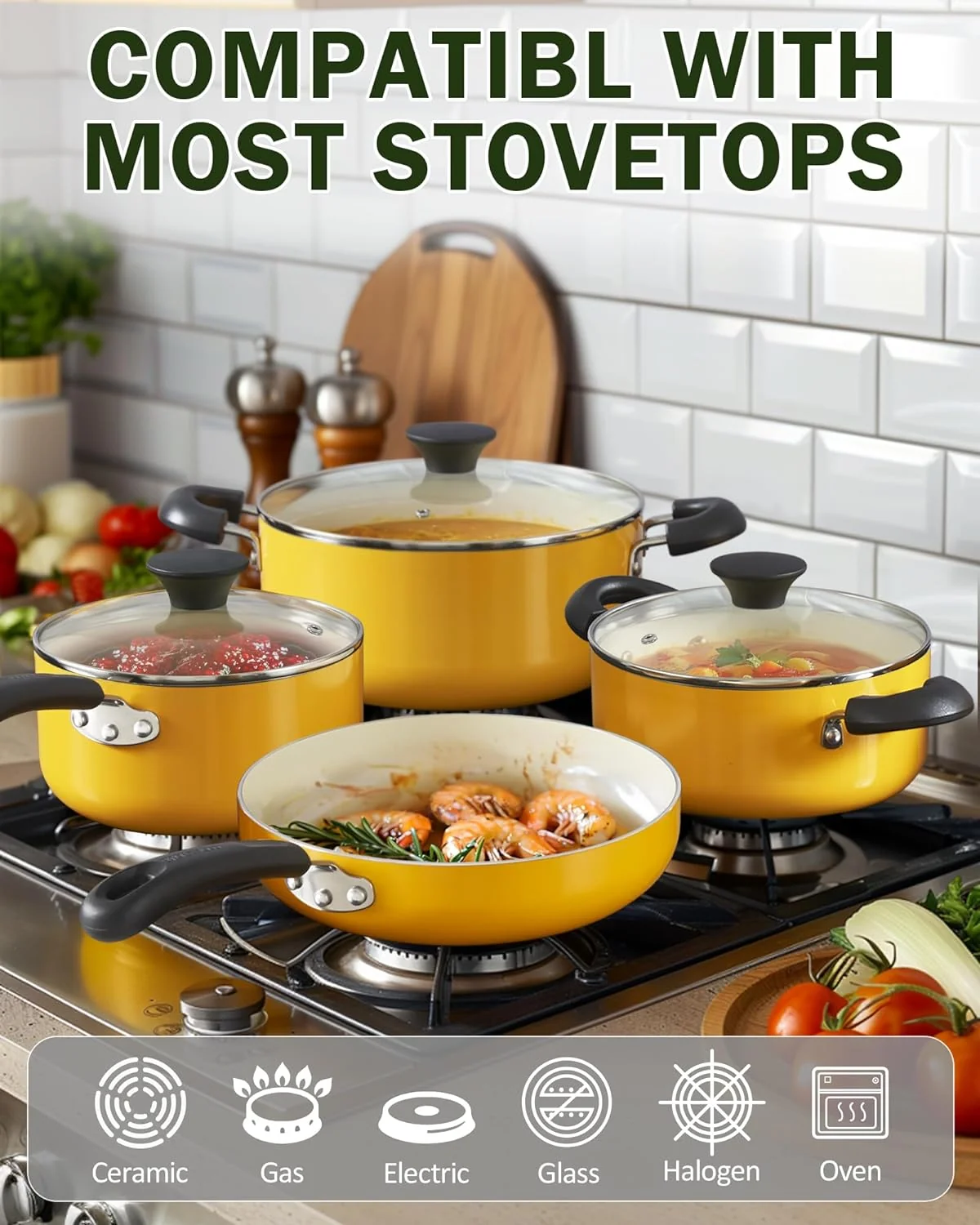 Cook N Home Pots and Pans Set Nonstick, 10-Piece Ceramic Kitchen Cookware Sets
